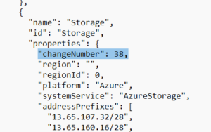 Example of published Azure IP Ranges and Service Tags, including the changeNumber. (Source)