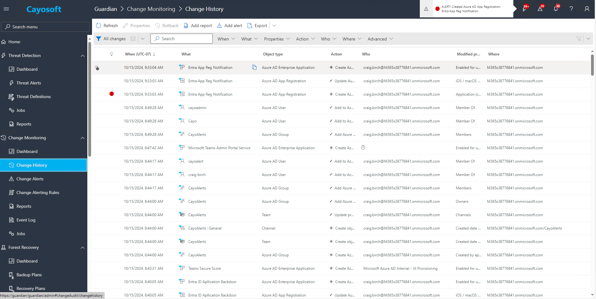 Cayosoft Guardian Change Monitoring