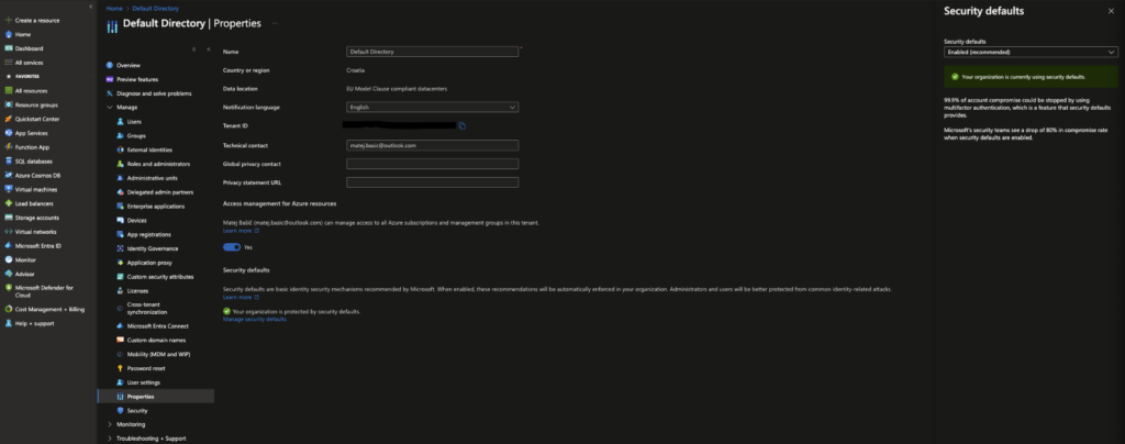 Enabling or disabling Azure Security Defaults