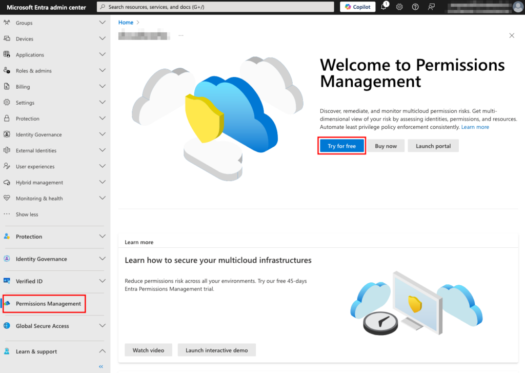 Permissions Management in the Microsoft Entra admin center