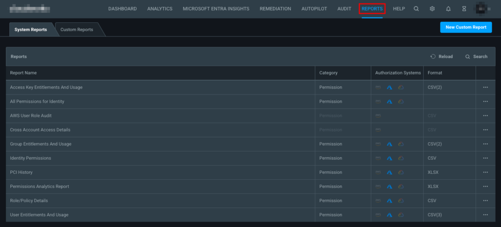 View built-in system reports in Permissions Management