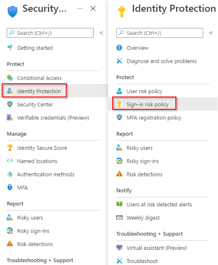 Navigate to Sign-in risk policy configuration page via Identity Protection (source)