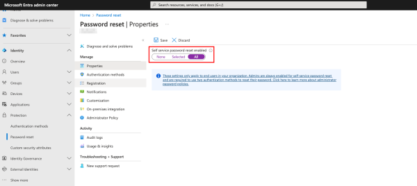 Enabling Self-service Password Reset in the Microsoft Entra admin center