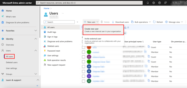 Creating a user in the Microsoft Entra admin center - Step 1