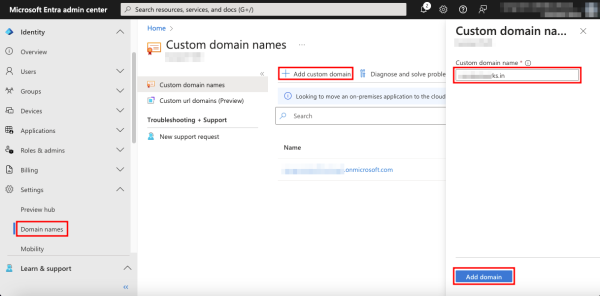 Adding a custom domain to the Microsoft Entra ID tenant