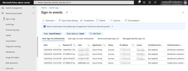 Viewing sign-in logs in the Microsoft Entra admin center