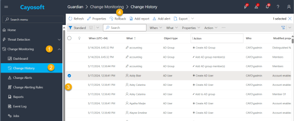 Steps for rolling back changes Cayosoft Guardian (source)