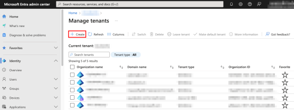 Creating a tenant in the Microsoft Entra admin center