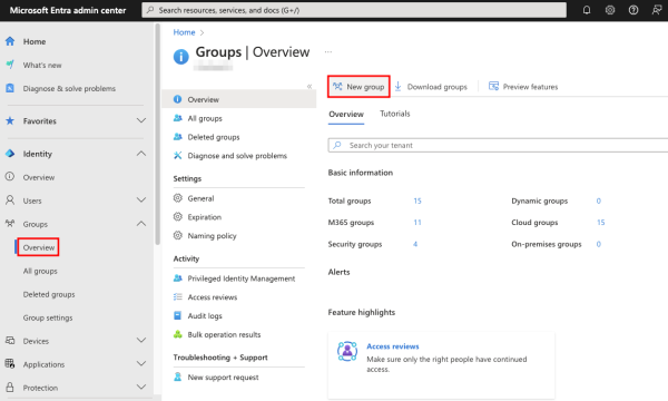 Creating a group in the Microsoft Entra admin center - Step 1