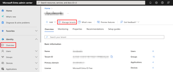 Managing tenant in Microsoft Entra admin center