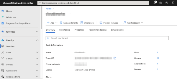 Microsoft Entra admin center tenant overview