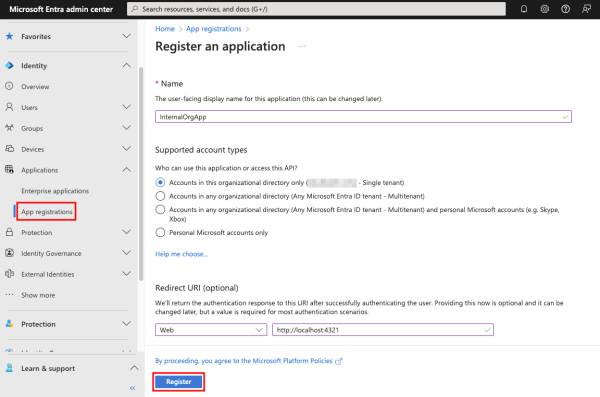 Registering an app in the Microsoft Entra admin center - Step 2